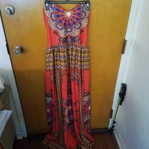 African Print Dashiki Off Shoulder Strapless Party